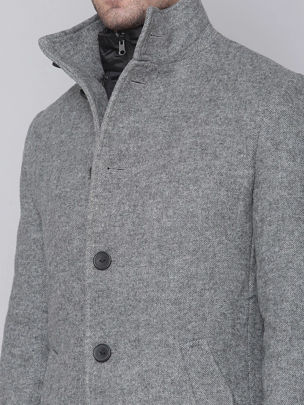 Men Grey Solid Overcoat - 50% Wool and 50% PolyesterDry-clean, S /M/L/XL/XXL
