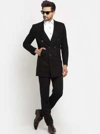 Men Black Solid Wool Long Coat - S /M/L/XL/XXL, WoolDry-clean only
