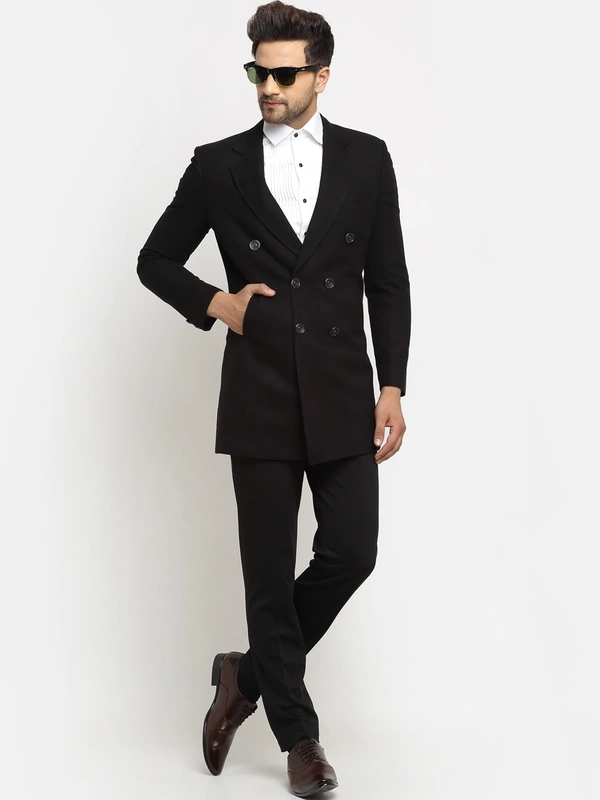 Men Black Solid Wool Long Coat - S /M/L/XL/XXL, WoolDry-clean only