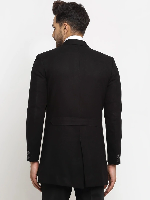 Men Black Solid Wool Long Coat - S /M/L/XL/XXL, WoolDry-clean only