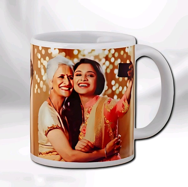Simple White Cup With Your Photo/Design (UP02) - Large (4*3 Inch.), White
