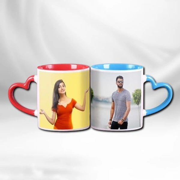 Three Tone Heart Handel Cup With Your Photo/Design (UP04) - Large (4*3 Inch.)