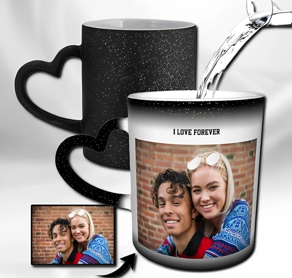 Magic Sparkle Heart Cup With Your Photo/Design (UP09) - Large (4*3 Inch.)