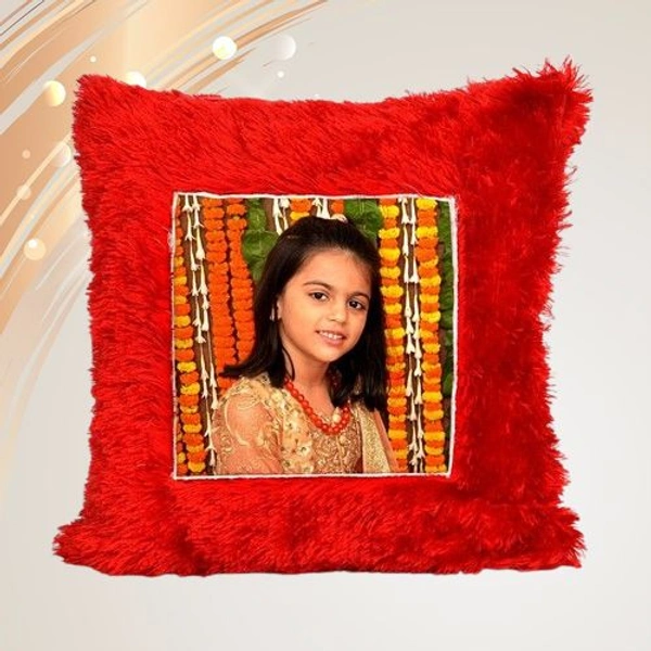 Fur Cushion_ Square With Your Photo/Design (UP16) - Red, Large (12*12 Inch)
