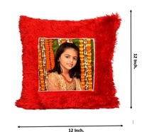 Fur Cushion_ Square With Your Photo/Design (UP16) - Red, Large (12*12 Inch)