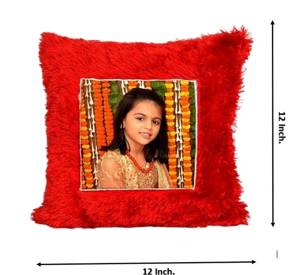 Fur Cushion_ Square With Your Photo/Design (UP16) - Red, Large (12*12 Inch)