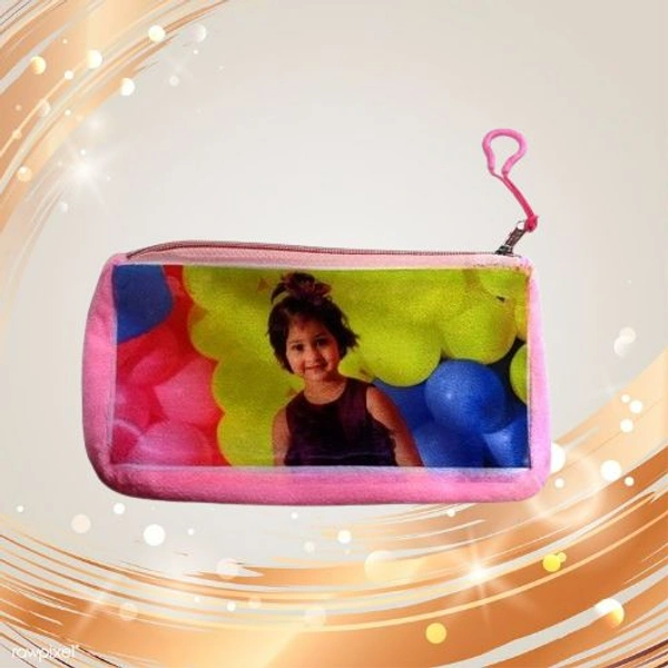 Pencil Pouch / Makeup Pouch With Your Photo/Design (UP17) - PINK / LIGHT GREEN (4.5*8 Inch.), White