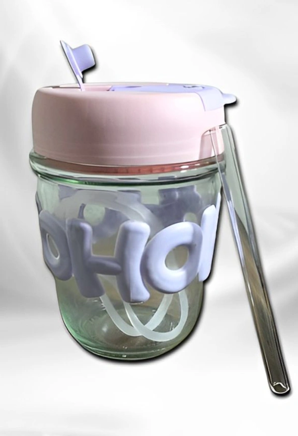 GLASS COFFEE MUG With Straw (DD03) - 350 ML