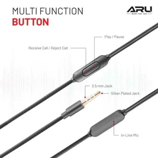 ARU Wired Earphones LIV TUNE AEP-83 - BLACK