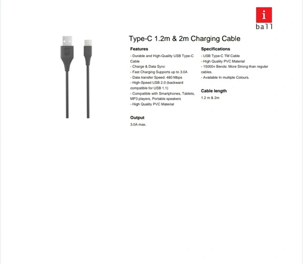 IBALL IB Type-C Cable 1.2M  - BLACK