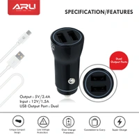 ARU Car Charger Dual Usb ACC-21 - BLACK