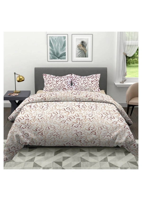 Cotton Bed Sheets - 90/100, Brownish Heart Print