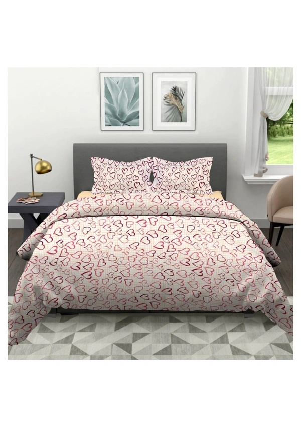 Cotton Bed Sheets - 90/100, Brownish Heart Print