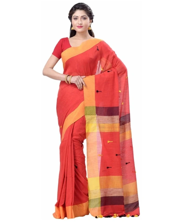 Handloom Pure Cotton Solid Embroidered Saree - Standard