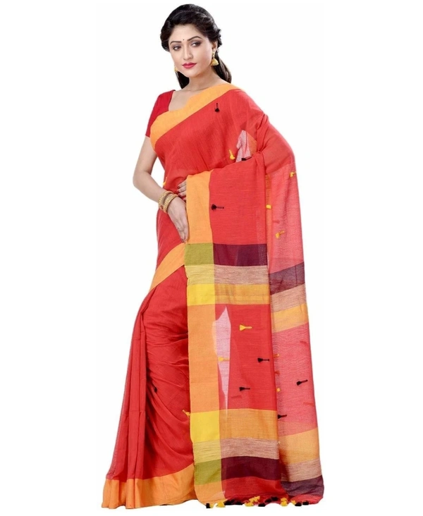 Handloom Pure Cotton Solid Embroidered Saree - Standard