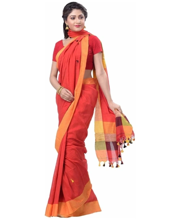 Handloom Pure Cotton Solid Embroidered Saree - Standard