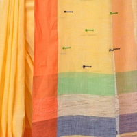 Handloom Pure Cotton Solid Embroidered Saree - Yellow, Standard