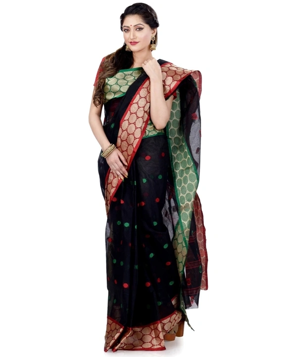 Handloom Pure Cotton Solid Woven Saree - Black, Standard