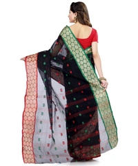 Handloom Pure Cotton Solid Woven Saree - Black, Standard