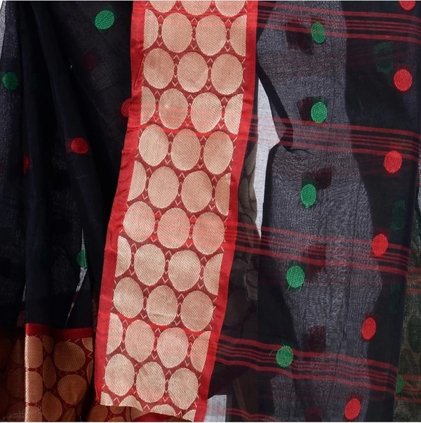Handloom Pure Cotton Solid Woven Saree - Black, Standard