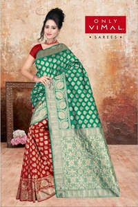 Only Vimal Embellished Art Silk Kanjivaram Sari W/blouse - Green, 6.3 mtr