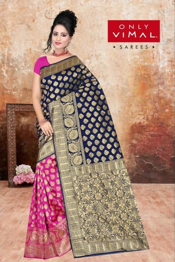 Only Vimal Embellished Art Silk Kanjivaram Sari W/blouse - Magenta, 6.3 mtr
