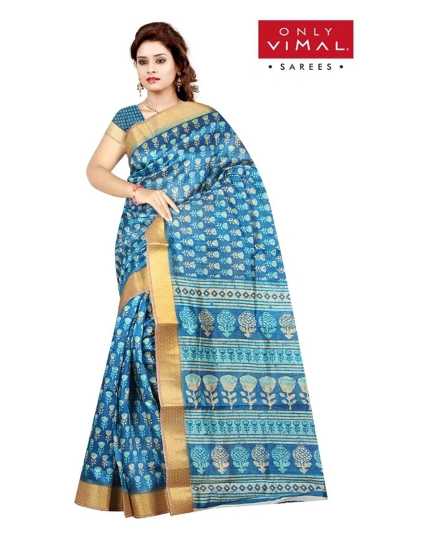 Only Vimal Printed Art Silk Regular Sari - Blue, Free Size