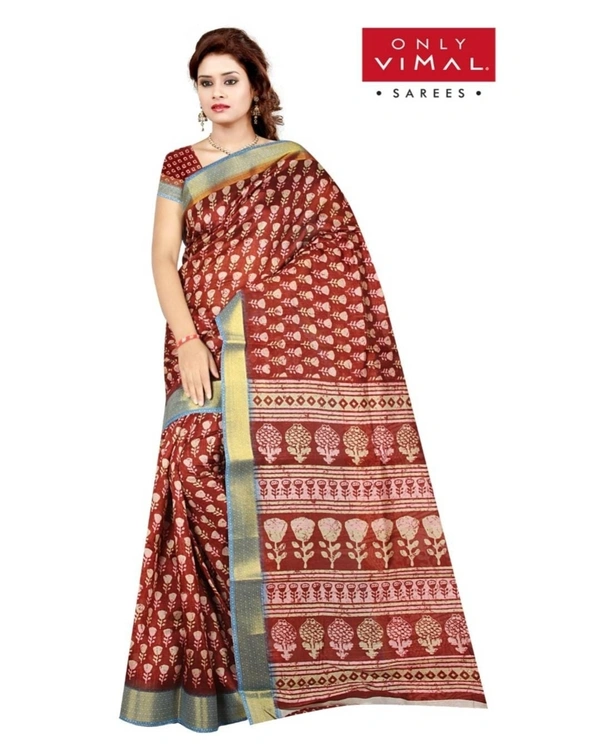 Only Vimal Printed Art Silk Regular Sari - Red, Free Size