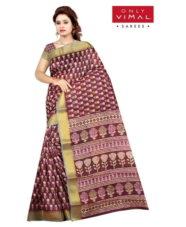 Only Vimal Printed Art Silk Regular Sari - Wine, Free Size