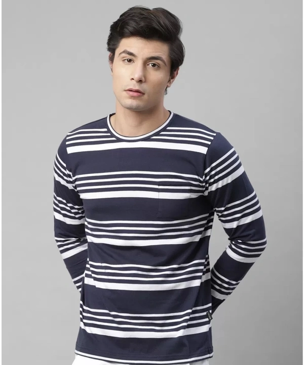Rigo Men's Full Sleeves Stripped Cotton T-shirt - Navy - M