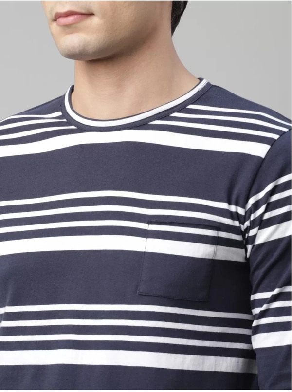 Rigo Men's Full Sleeves Stripped Cotton T-shirt - Navy - M