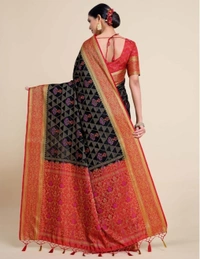 Pehnava Beautiful Premium Cotton Silk Sari With Blouse - Black, 6.3 mtr