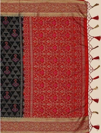 Pehnava Beautiful Premium Cotton Silk Sari With Blouse - Black, 6.3 mtr