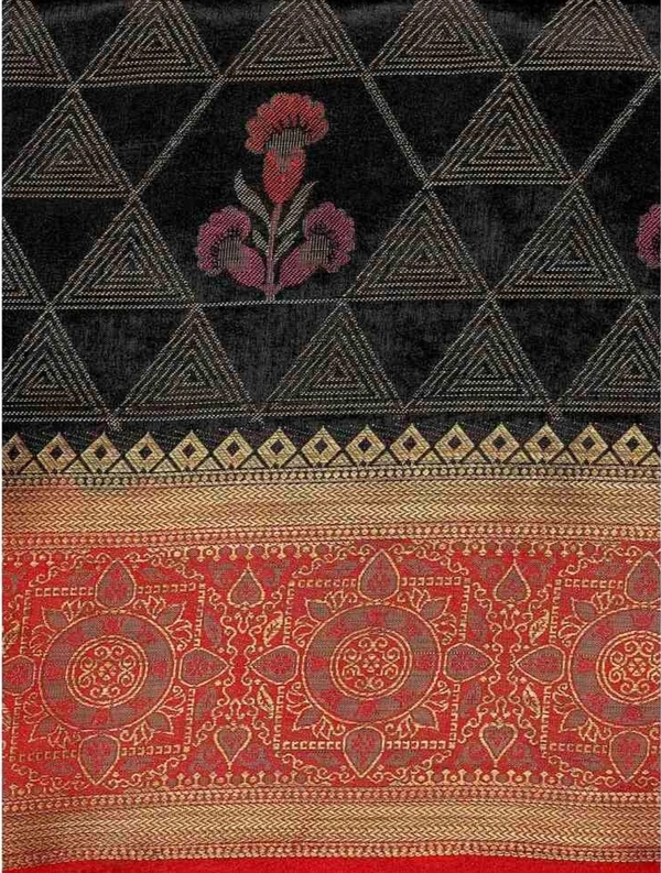 Pehnava Beautiful Premium Cotton Silk Sari With Blouse - Black, 6.3 mtr