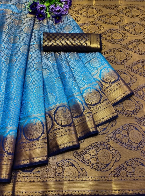 Beautiful Banarsi Silk Sari W/blouse - Blue, Standard