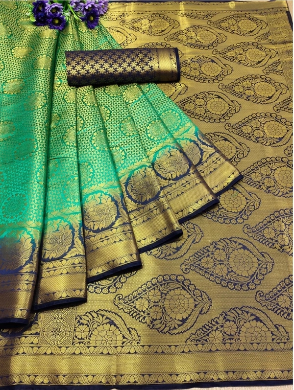 Beautiful Banarsi Silk Sari W/blouse - Green, Standard