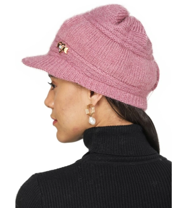 Unisex Woven Solid Wollen Cap  - Free Size