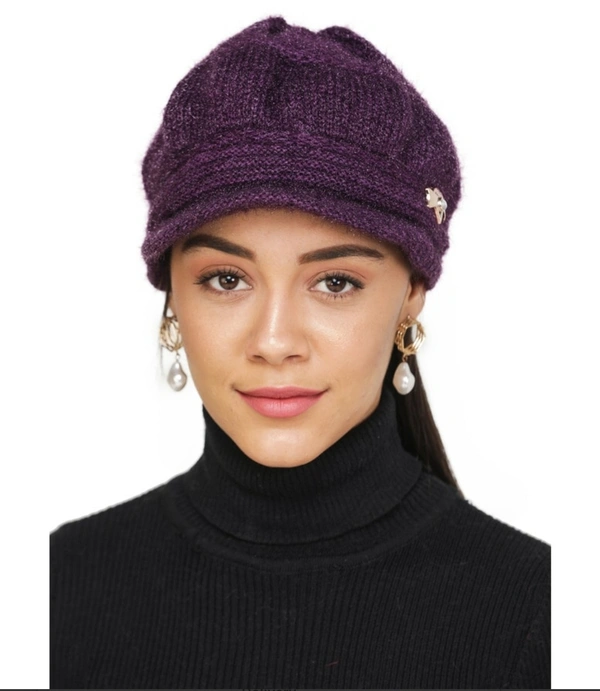 Unisex Woven Solid Wollen Cap  - Purple, Free Size