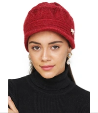 Unisex Woven Solid Wollen Cap  - Red, Free Size