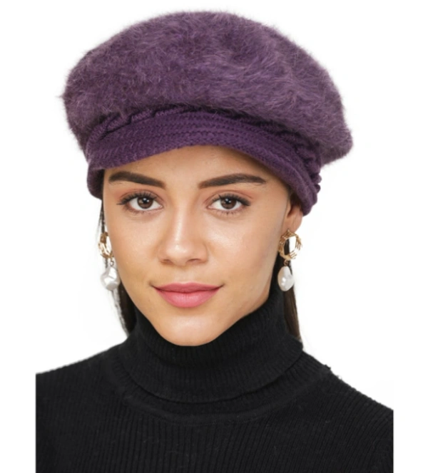Unisex Woven Solid Wollen Cap  - Purple, Free Size