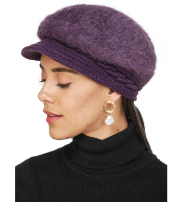 Unisex Woven Solid Wollen Cap  - Purple, Free Size