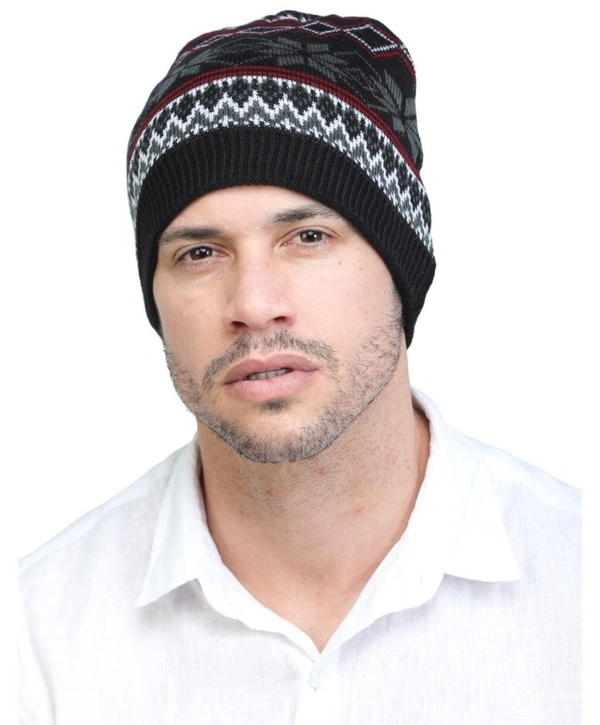 Men's Wollen Cap  - Black, Free Size