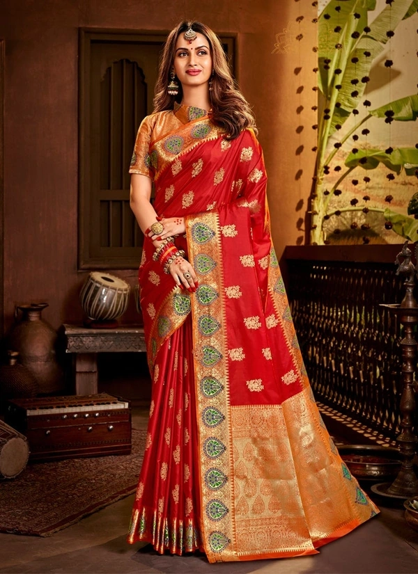 Lifestyle Woven Silk Saree W/blouse - Red