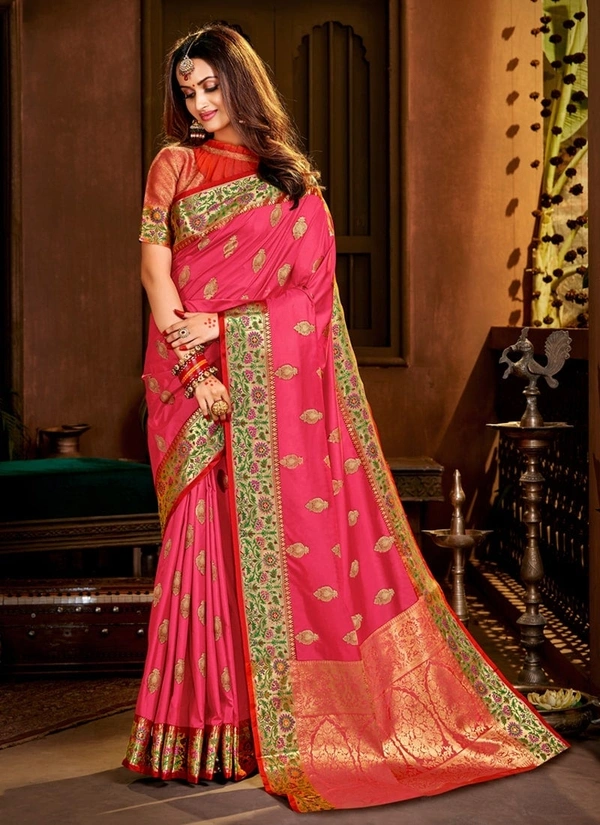 Lifestyle Woven Silk Saree W/blouse - pink