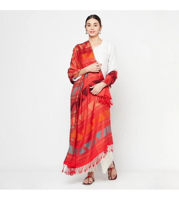 Acrylic Blend Printed Shawl - Red, 80