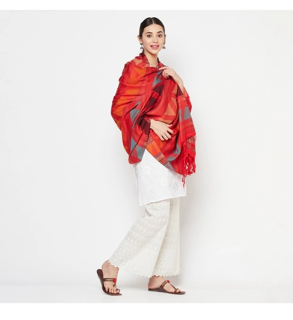 Acrylic Blend Printed Shawl - Red, 80