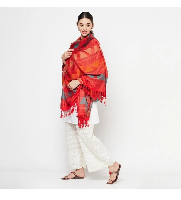 Acrylic Blend Printed Shawl - Red, 80
