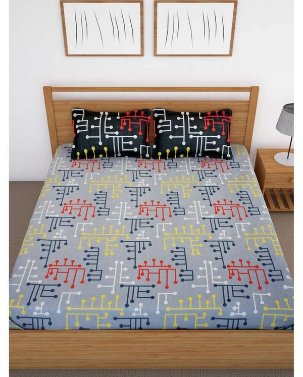 Bedspun 120 TC Cotton 1 Double Bedsheet with 2 Pillow covers - Double Bedsheet - 225 x 235 cm
