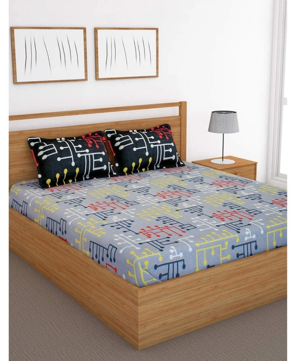 Bedspun 120 TC Cotton 1 Double Bedsheet with 2 Pillow covers - Double Bedsheet - 225 x 235 cm