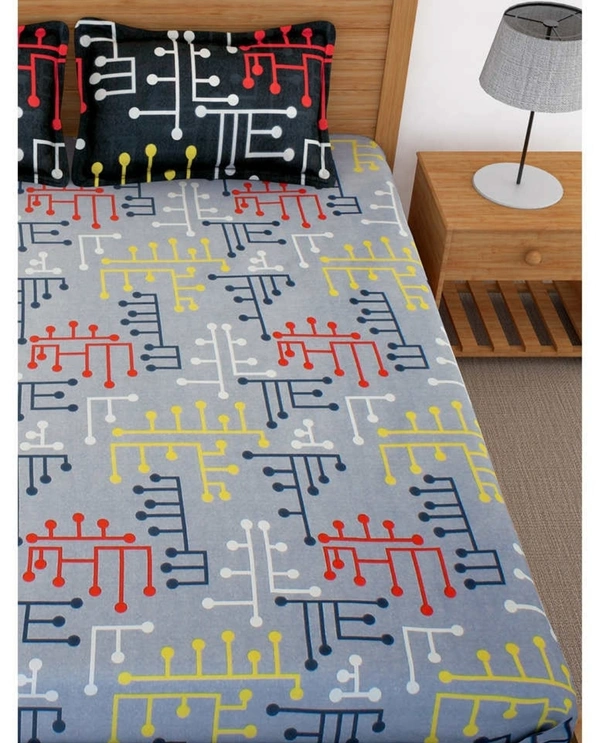 Bedspun 120 TC Cotton 1 Double Bedsheet with 2 Pillow covers - Double Bedsheet - 225 x 235 cm